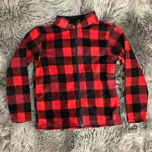 Toughskins | Boy's Zipped Micro Fleece Sweater | Plaid | Red & Black | Medium